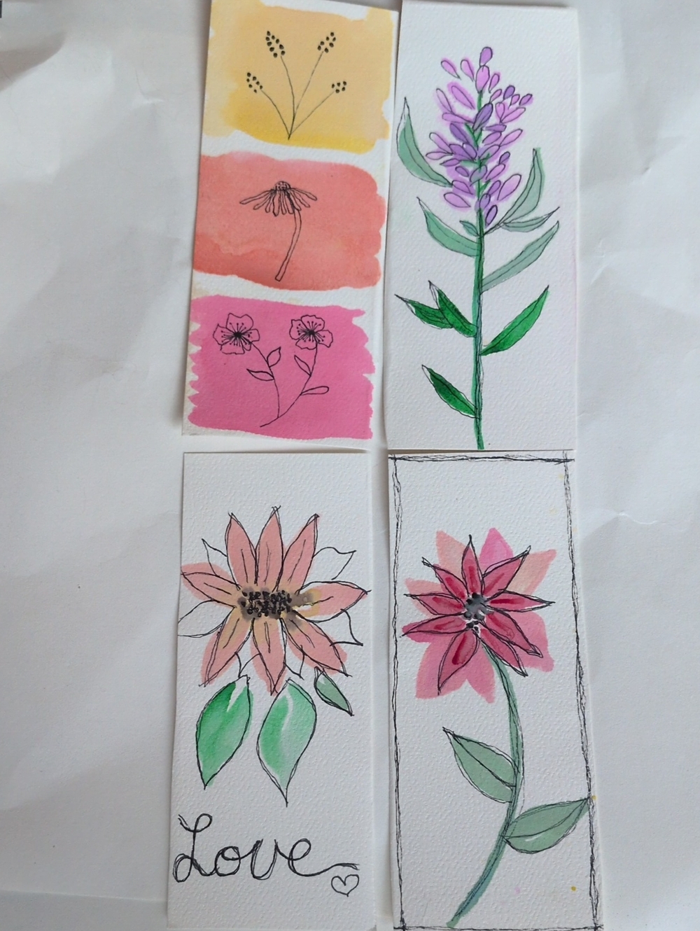 3 For $10 Floral Watercolor Bookmark - Pink, Green, Yellow
